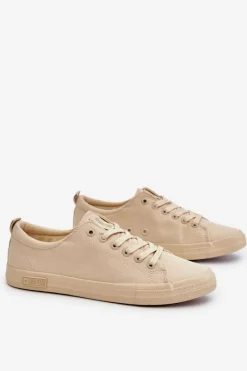 Best Big Star Shoes Damskie Gładkie Niskie Trampki Big Star LL274061 Beżowe