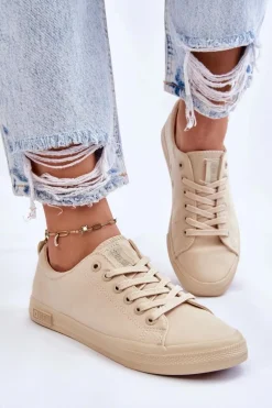 Best Big Star Shoes Damskie Gładkie Niskie Trampki Big Star LL274061 Beżowe