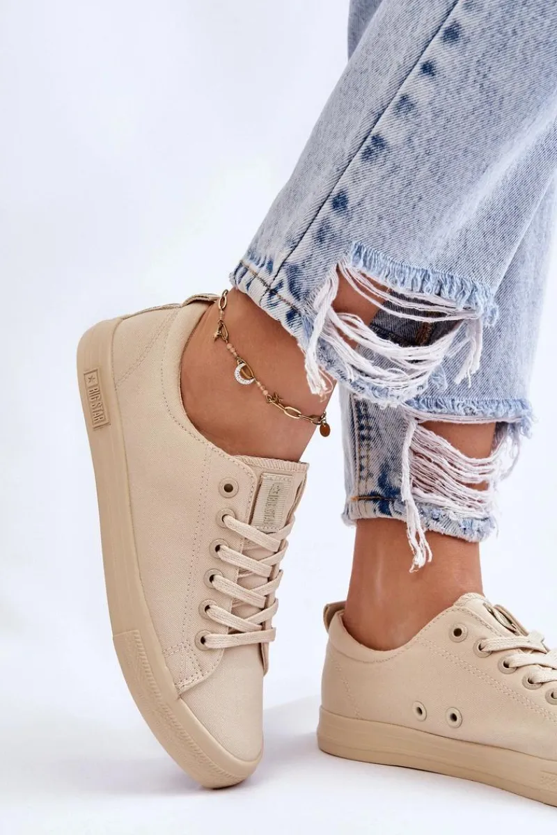 Best Big Star Shoes Damskie Gładkie Niskie Trampki Big Star LL274061 Beżowe