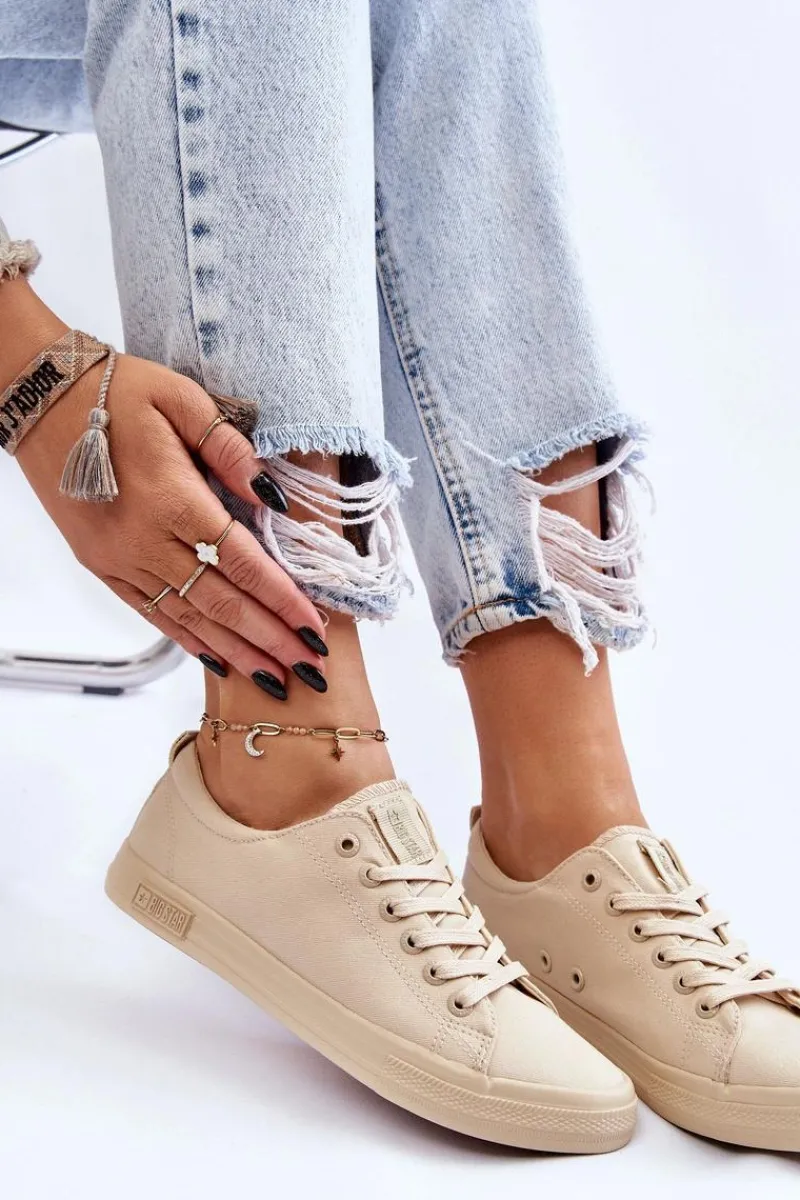 Best Big Star Shoes Damskie Gładkie Niskie Trampki Big Star LL274061 Beżowe