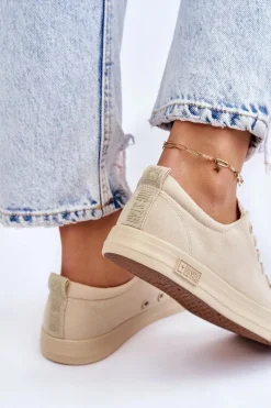 Best Big Star Shoes Damskie Gładkie Niskie Trampki Big Star LL274061 Beżowe