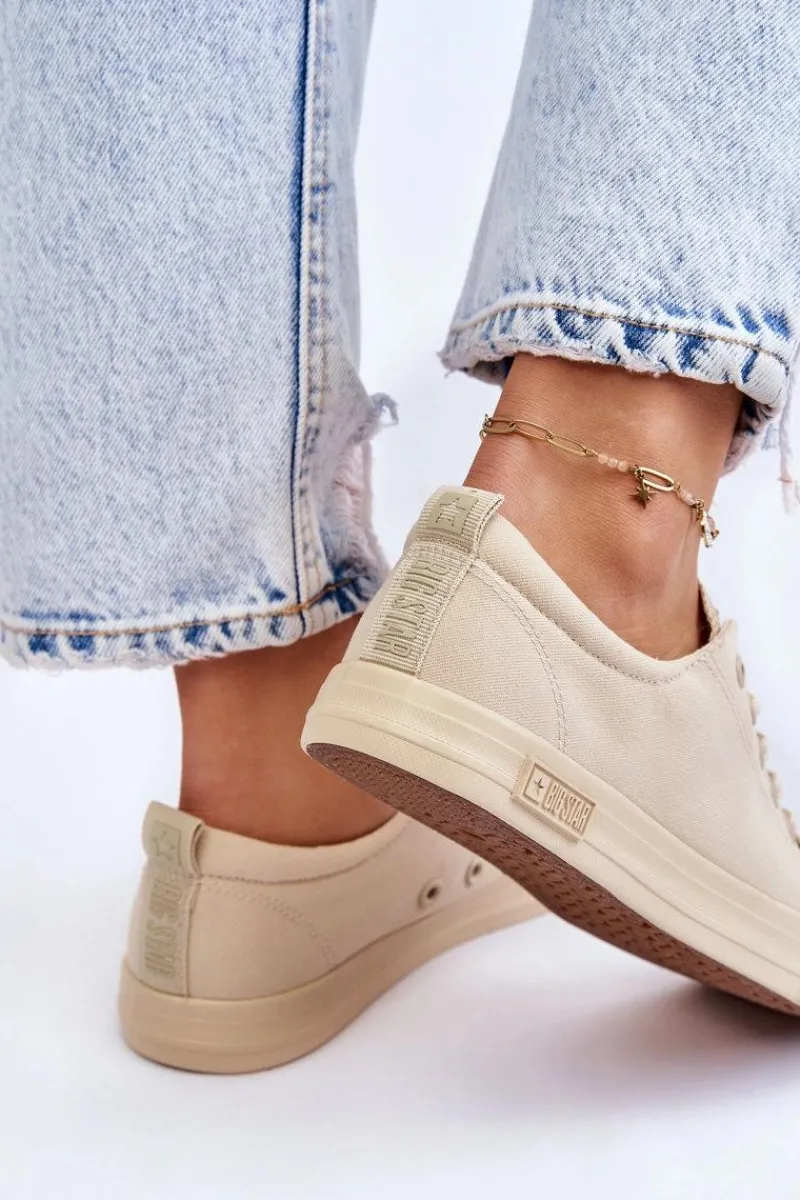 Best Big Star Shoes Damskie Gładkie Niskie Trampki Big Star LL274061 Beżowe