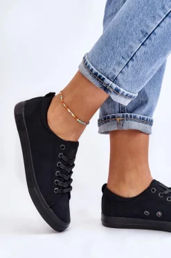 Hot Damskie Gładkie Niskie Trampki Big Star LL274057 Czarne Damskie Trampki Damskie Big Star|Trampki Damskie Niskie