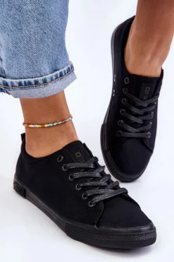 Hot Damskie Gładkie Niskie Trampki Big Star LL274057 Czarne Damskie Trampki Damskie Big Star|Trampki Damskie Niskie