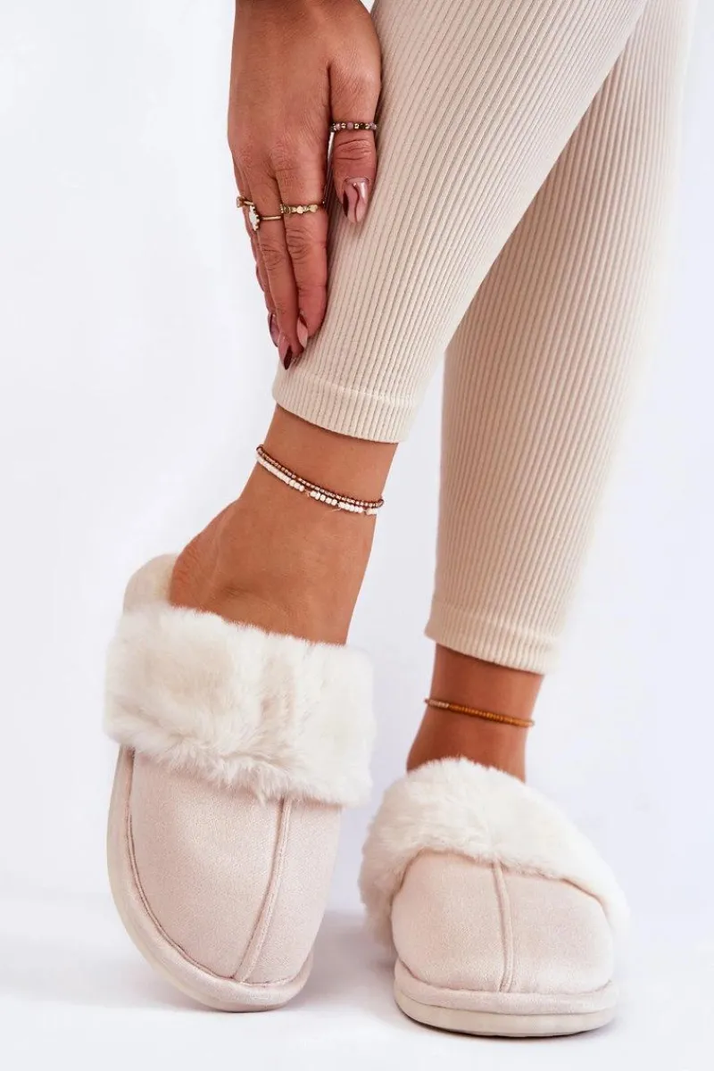 Kapcie Klasyczne>Boto Damskie Gładkie Papcie Z Futerkiem Jasnobeżowe Morisea