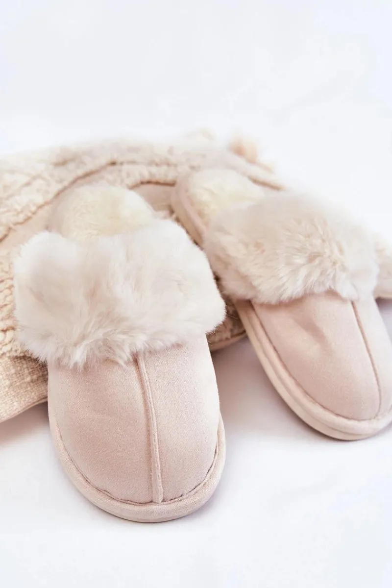 Kapcie Klasyczne>Boto Damskie Gładkie Papcie Z Futerkiem Jasnobeżowe Morisea