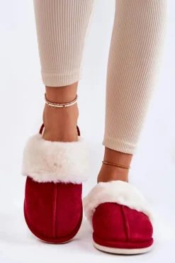 Damskie Gładkie Papcie Z Futerkiem Czerwone Morisea Damskie Kapcie Klasyczne