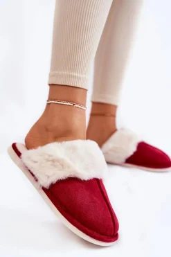 Damskie Gładkie Papcie Z Futerkiem Czerwone Morisea Damskie Kapcie Klasyczne