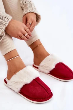 Damskie Gładkie Papcie Z Futerkiem Czerwone Morisea Damskie Kapcie Klasyczne