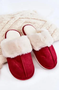 Damskie Gładkie Papcie Z Futerkiem Czerwone Morisea Damskie Kapcie Klasyczne