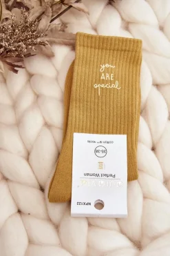 Skarpetki|Skarpetki>Just Play Damskie Gładkie Skarpety Z Napisem Żółte