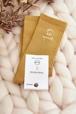 Skarpetki|Skarpetki>Just Play Damskie Gładkie Skarpety Z Napisem Żółte