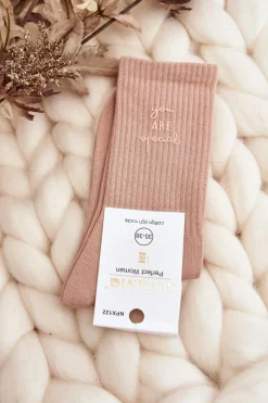 Skarpetki|Skarpetki>Just Play Damskie Gładkie Skarpety Z Napisem Różowe