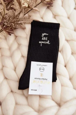 Discount Just Play Damskie Gładkie Skarpety Z Napisem Czarne