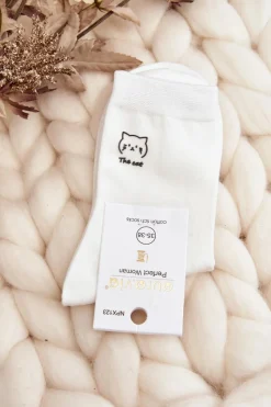 Hot Just Play Damskie Gładkie Skarpety Z Kotkiem Białe