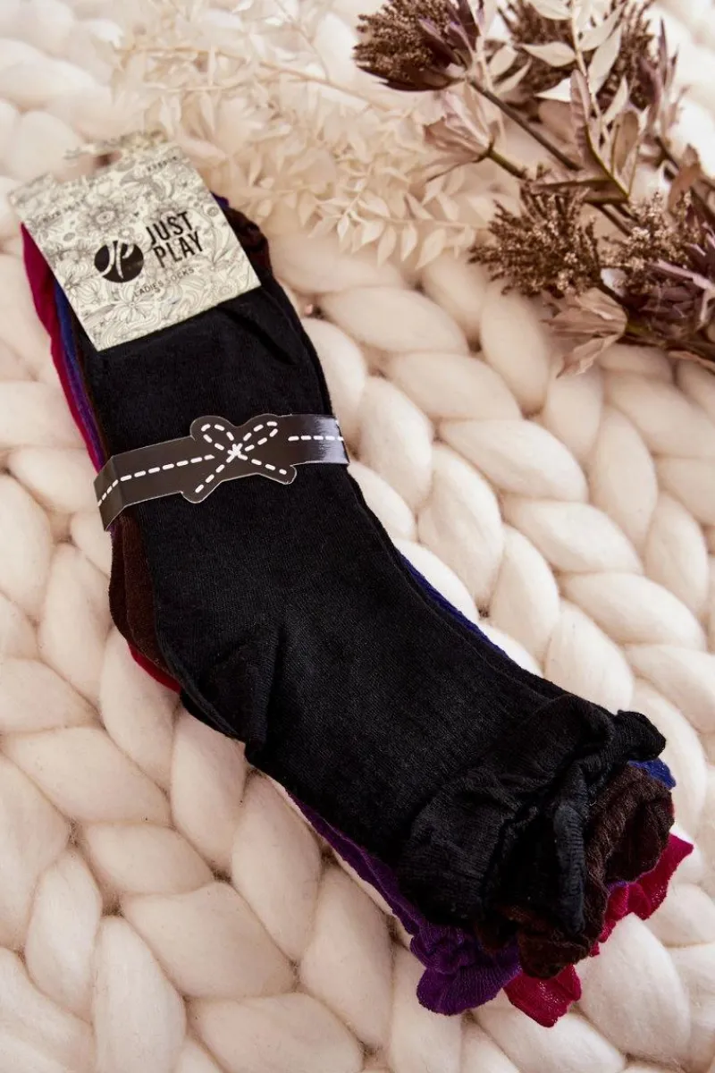 Skarpetki|Skarpetki>Just Play Damskie Gładkie Skarpety Z Falbanką 5-Pak Multikolor