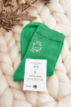Best Damskie Gładkie Skarpety Z Kotkiem Zielone Skarpetki|Skarpetki