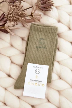 Skarpetki|Skarpetki>Just Play Damskie Gładkie Skarpety Z Napisem Zielone