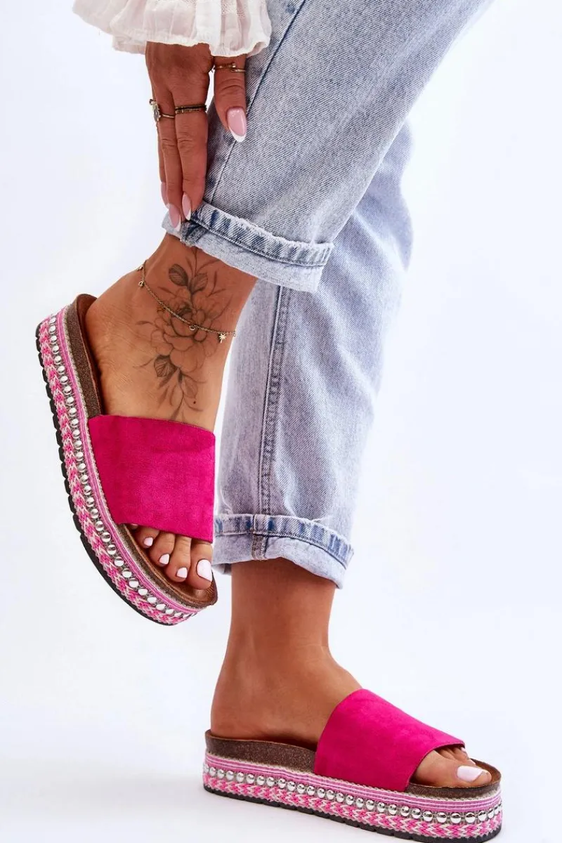 Best Boto Damskie Gładkie Zamszowe Klapki Fuksja Hayen