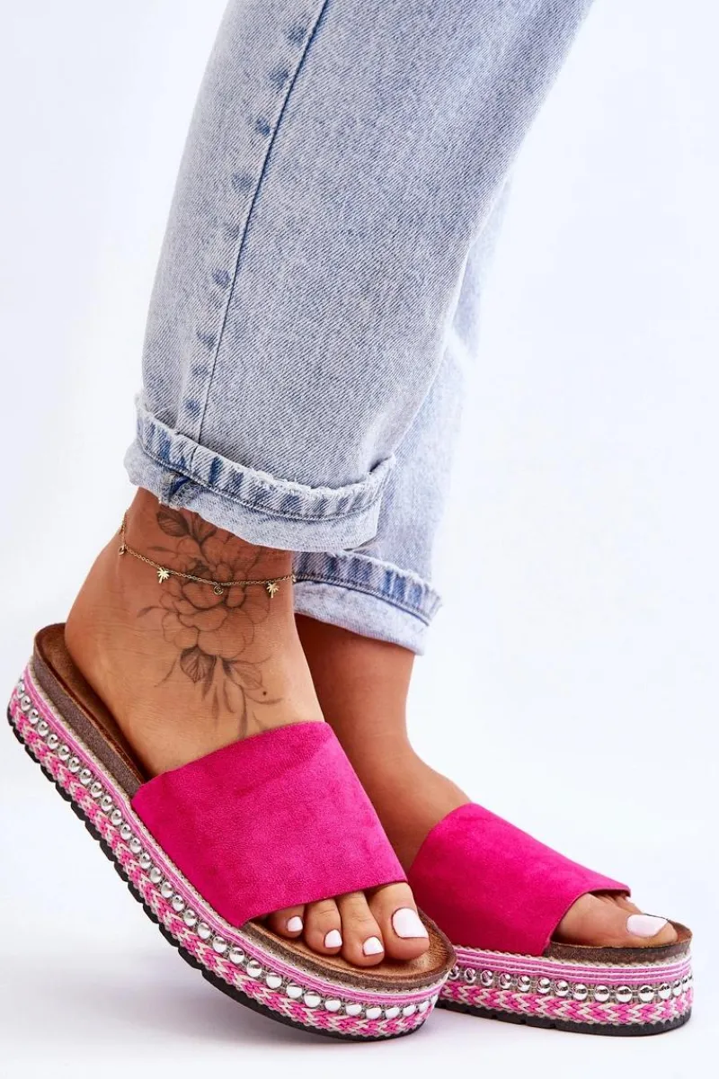 Best Boto Damskie Gładkie Zamszowe Klapki Fuksja Hayen