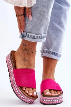 Best Boto Damskie Gładkie Zamszowe Klapki Fuksja Hayen