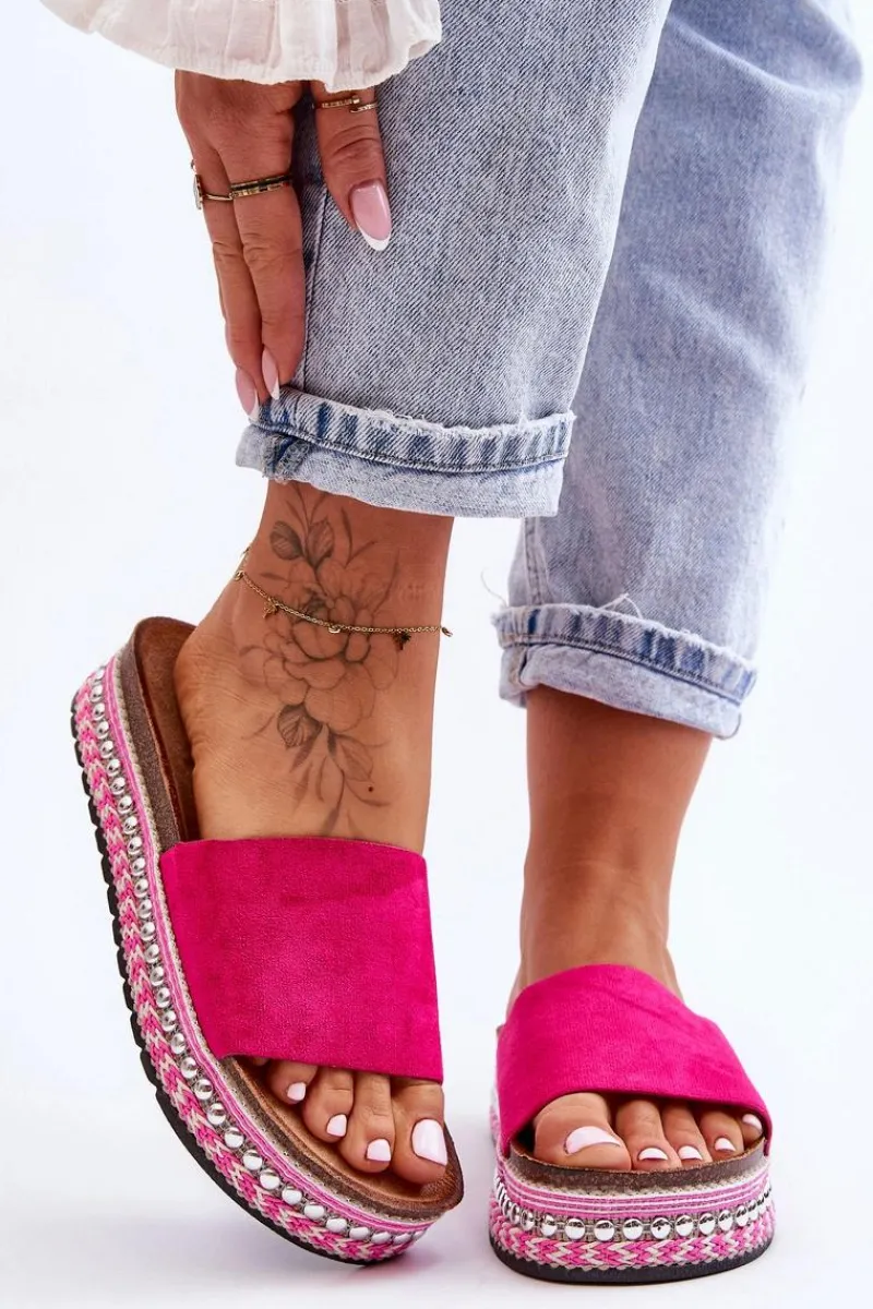 Best Boto Damskie Gładkie Zamszowe Klapki Fuksja Hayen