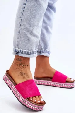 Best Boto Damskie Gładkie Zamszowe Klapki Fuksja Hayen