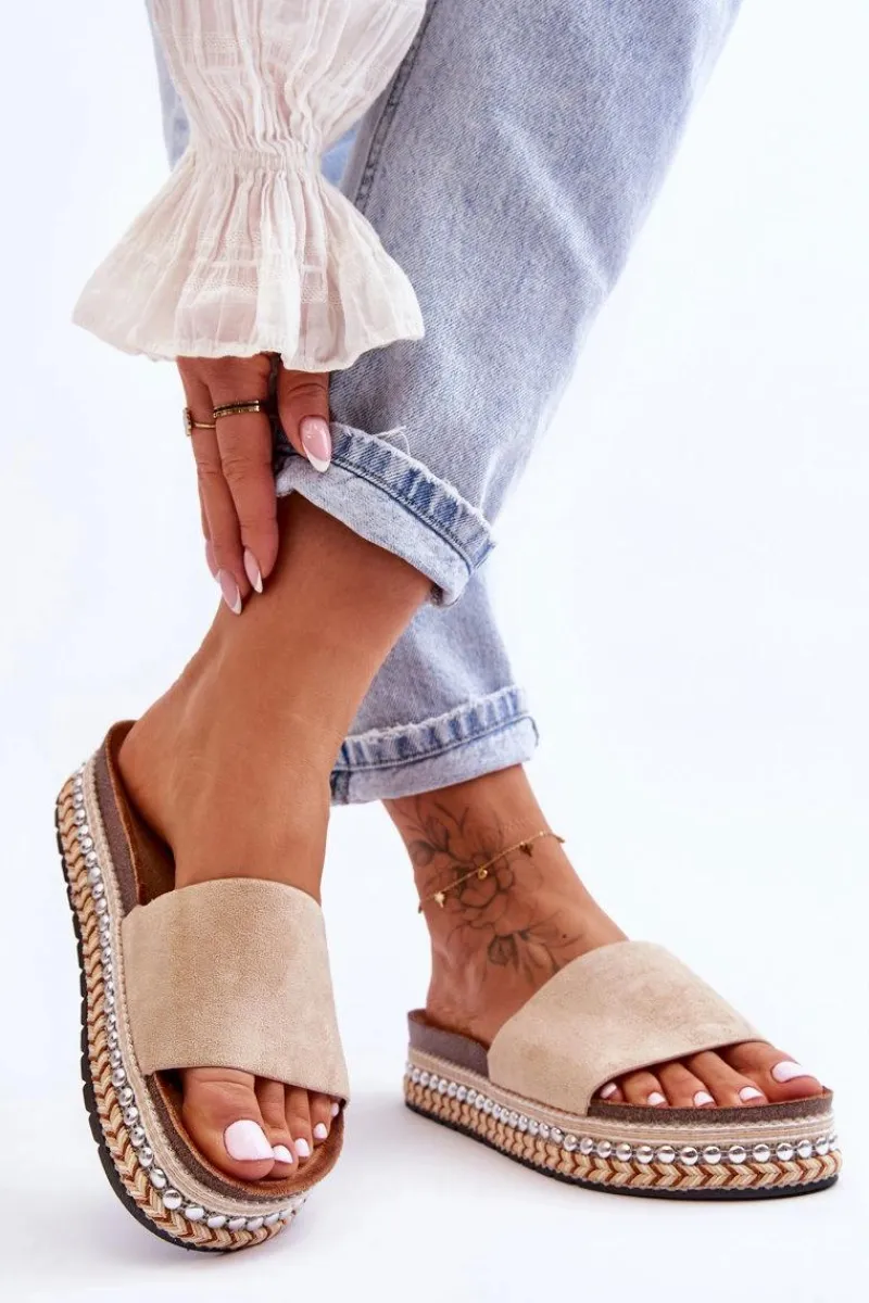 Klapki Korkowe|Klapki Damskie Klasyczne>Boto Damskie Gładkie Zamszowe Klapki Beżowe Hayen