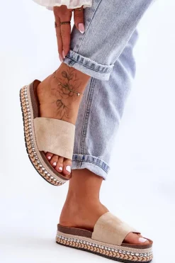 Klapki Korkowe|Klapki Damskie Klasyczne>Boto Damskie Gładkie Zamszowe Klapki Beżowe Hayen