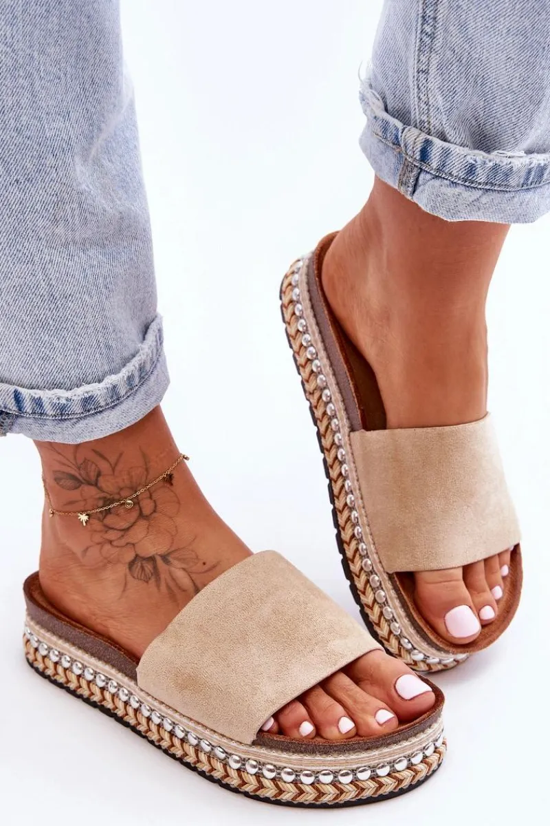 Klapki Korkowe|Klapki Damskie Klasyczne>Boto Damskie Gładkie Zamszowe Klapki Beżowe Hayen