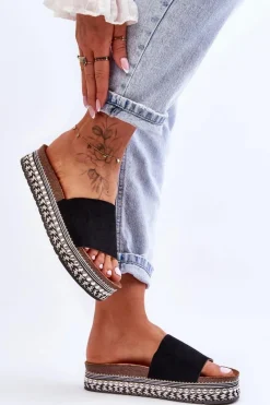 Discount Damskie Gładkie Zamszowe Klapki Czarne Hayen Damskie Klapki Korkowe|Klapki Damskie Klasyczne