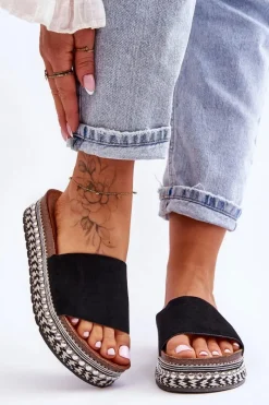 Discount Damskie Gładkie Zamszowe Klapki Czarne Hayen Damskie Klapki Korkowe|Klapki Damskie Klasyczne