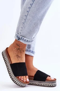 Discount Damskie Gładkie Zamszowe Klapki Czarne Hayen Damskie Klapki Korkowe|Klapki Damskie Klasyczne