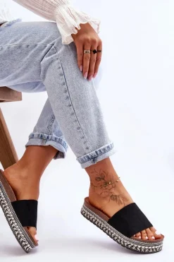 Discount Damskie Gładkie Zamszowe Klapki Czarne Hayen Damskie Klapki Korkowe|Klapki Damskie Klasyczne