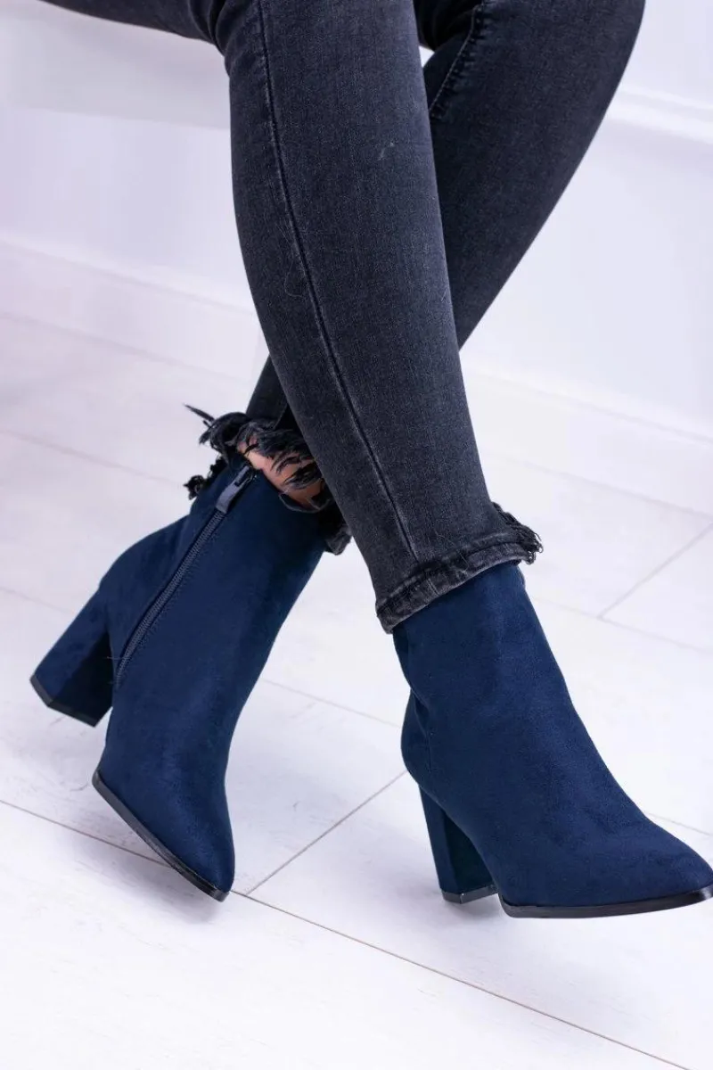 Botki Na Słupku|Botki Zamszowe>Boto Damskie Granatowe Botki Na Słupku w Szpic Amaltea