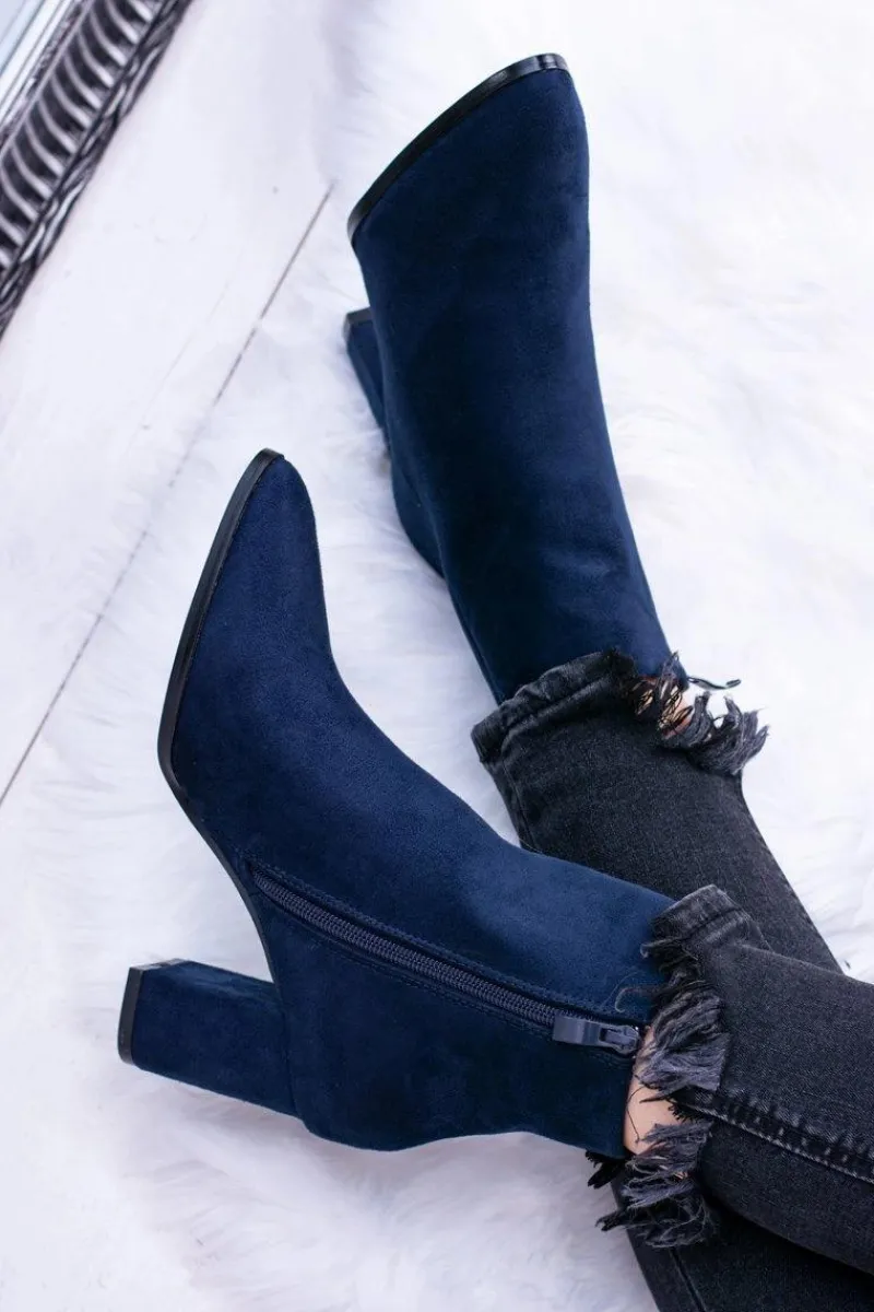 Botki Na Słupku|Botki Zamszowe>Boto Damskie Granatowe Botki Na Słupku w Szpic Amaltea