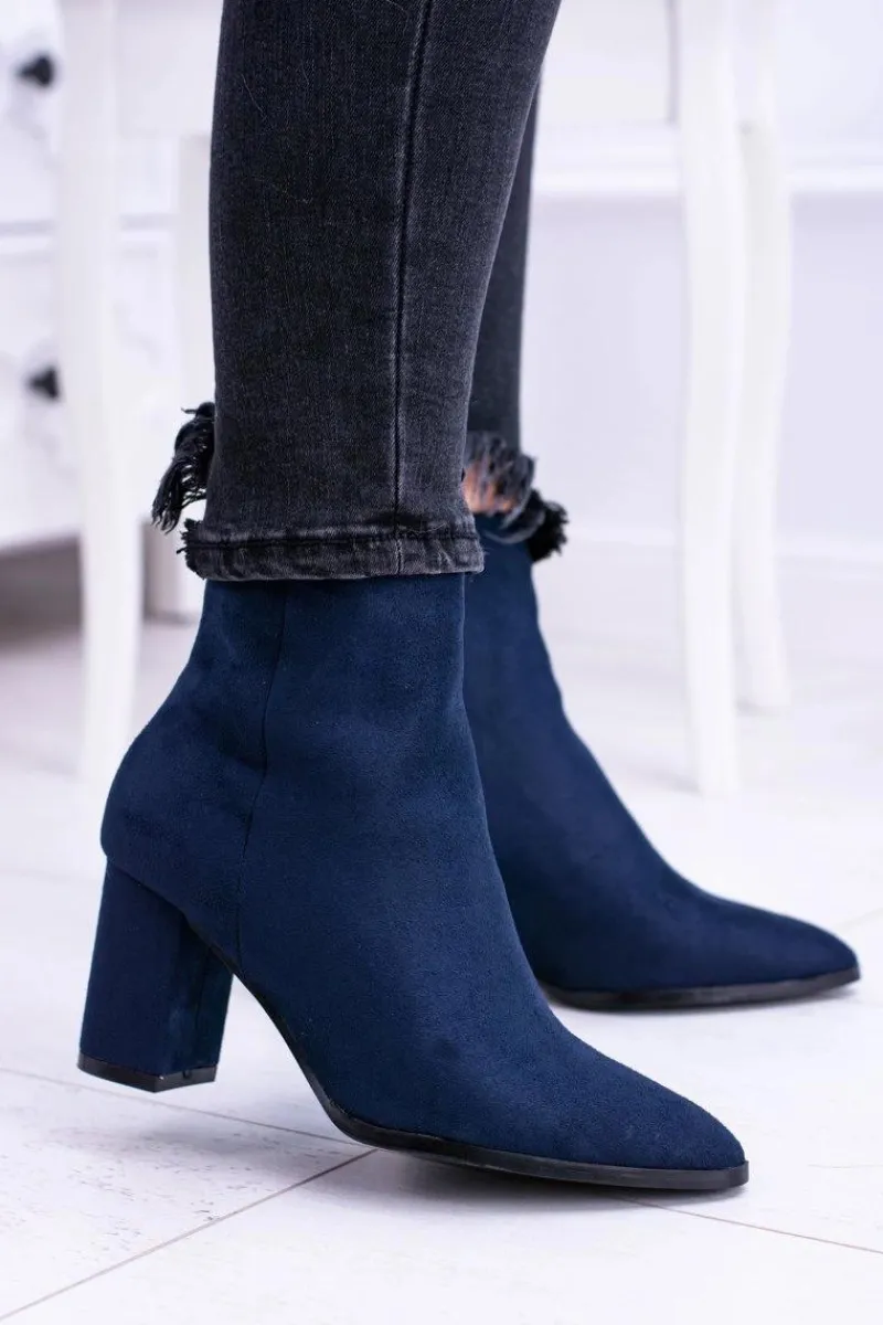 Botki Na Słupku|Botki Zamszowe>Boto Damskie Granatowe Botki Na Słupku w Szpic Amaltea