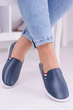 Sale Damskie Granatowe Skórzane Tenisówki Bellara Damskie Półbuty Skórzane|Mokasyny Damskie Skórzane