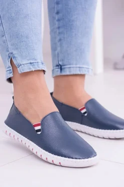 Sale Damskie Granatowe Skórzane Tenisówki Bellara Damskie Półbuty Skórzane|Mokasyny Damskie Skórzane