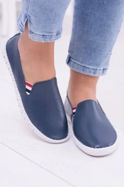 Sale Damskie Granatowe Skórzane Tenisówki Bellara Damskie Półbuty Skórzane|Mokasyny Damskie Skórzane