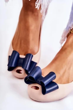 Discount Boto Damskie Gumowe Baleriny Z Kokardą Beżowe Florret