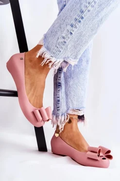 Clearance Damskie Gumowe Baleriny Z Kokardą Różowe Florret Damskie Baleriny Klasyczne