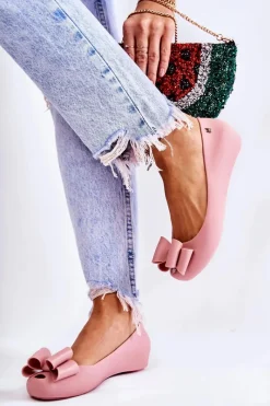 Clearance Damskie Gumowe Baleriny Z Kokardą Różowe Florret Damskie Baleriny Klasyczne