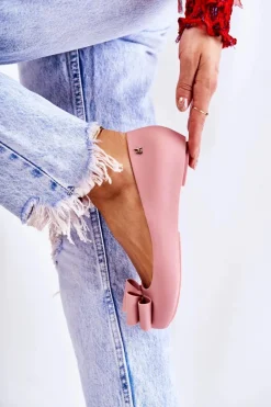 Clearance Damskie Gumowe Baleriny Z Kokardą Różowe Florret Damskie Baleriny Klasyczne