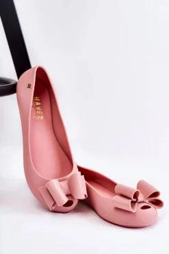 Clearance Damskie Gumowe Baleriny Z Kokardą Różowe Florret Damskie Baleriny Klasyczne