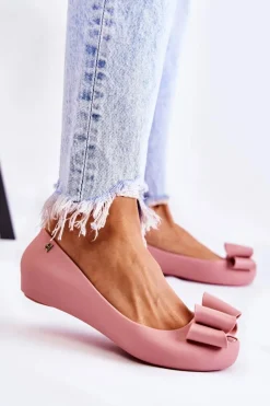 Clearance Damskie Gumowe Baleriny Z Kokardą Różowe Florret Damskie Baleriny Klasyczne