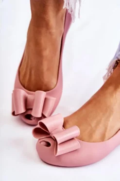 Clearance Damskie Gumowe Baleriny Z Kokardą Różowe Florret Damskie Baleriny Klasyczne