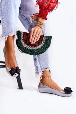 Discount Boto Damskie Gumowe Baleriny Z Kokardą Srebrne Florret