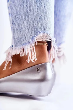 Discount Boto Damskie Gumowe Baleriny Z Kokardą Srebrne Florret