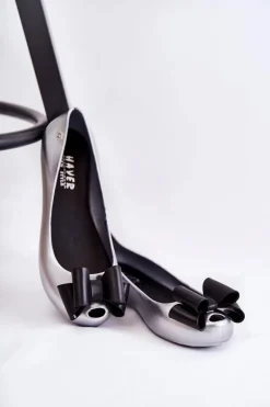 Discount Boto Damskie Gumowe Baleriny Z Kokardą Srebrne Florret